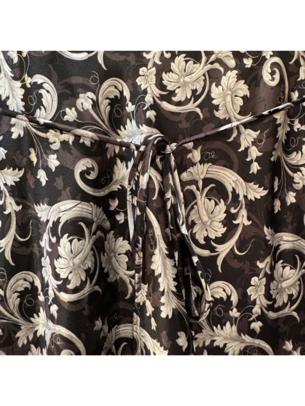 Adonna Black Silver Floral Slip Dress Satin Size M Whimsygoth Coquette Tie Back - Picture 8 of 9